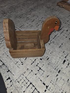 Wooden Turkey Decorative Crate - Brown with Orange Accent